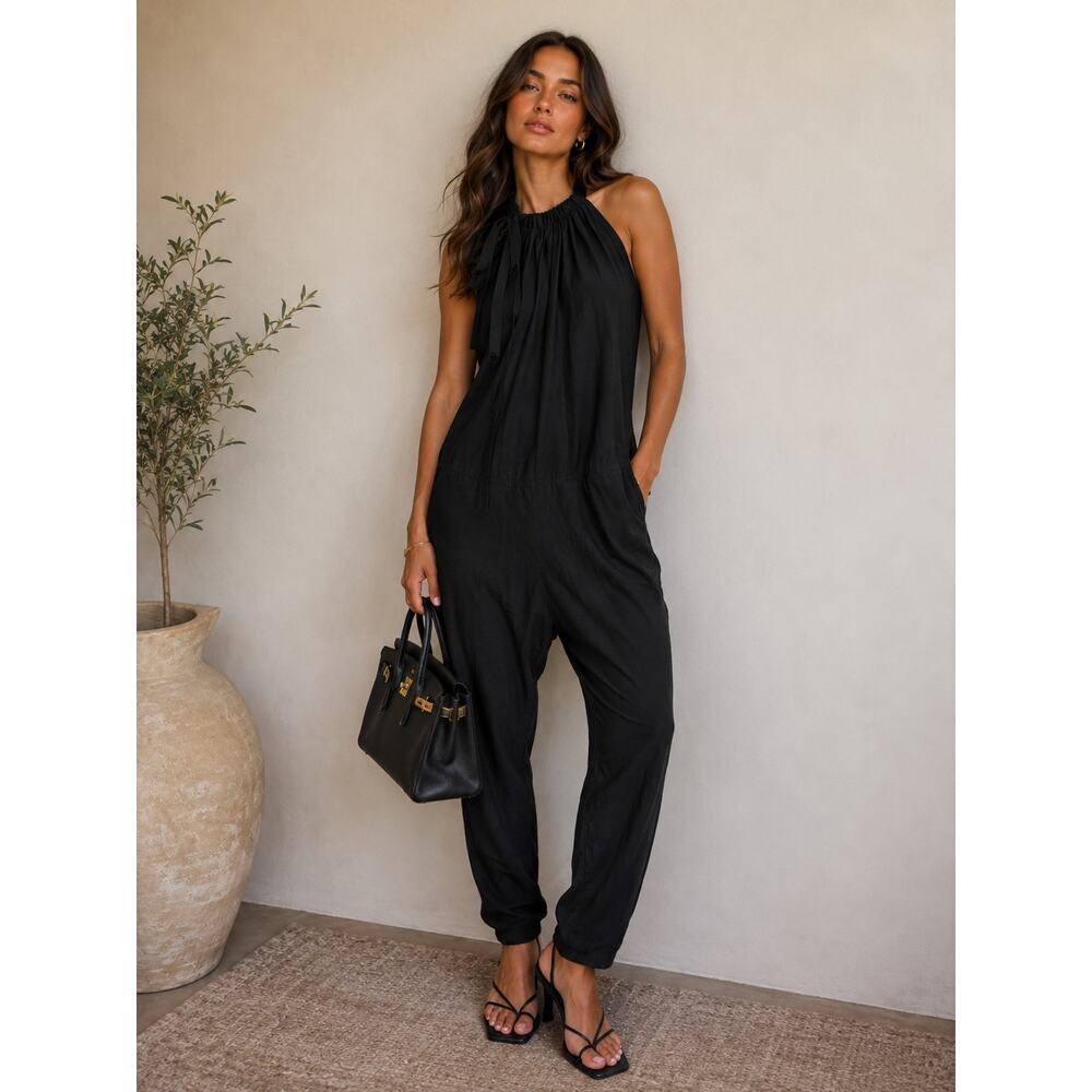 Sibel Saral Sleeveless Halter Neck One Piece Jumpsuit Black Women's Size Small